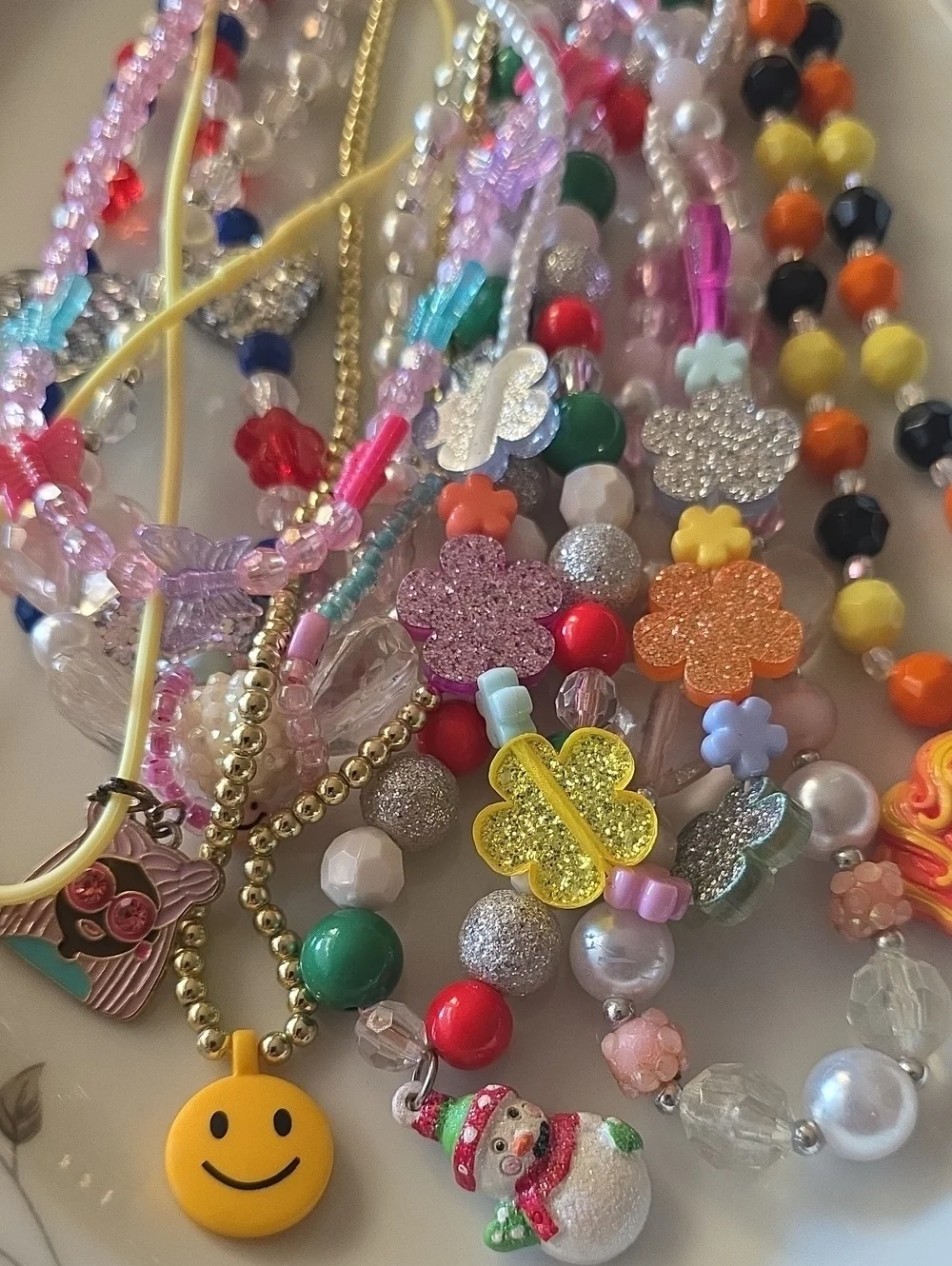 Kids Lot 12 + Multicolor Beaded Charm Necklace with Smile Pendant